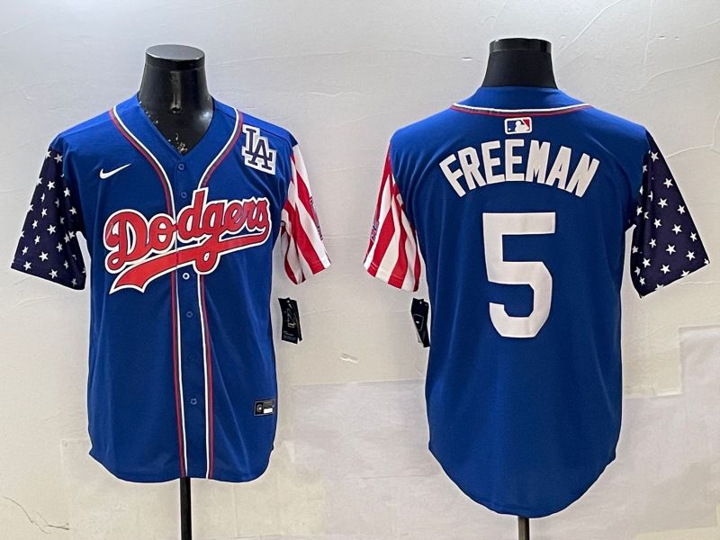 Men Los Angeles Dodgers 5 Freeman Blue a generation of national flags Joint name 2025 Nike MLB Jersey style 7
